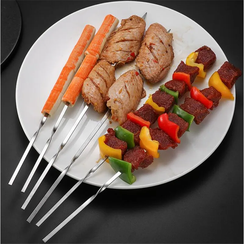 Stainless Steel Barbecue Skewer Storage Tube Reusable Grill Sticks Flat BBQ Fork BBQ Utensil Kitchen Outdoor Camping Accessories barbecue skewers bbq grilling accessories