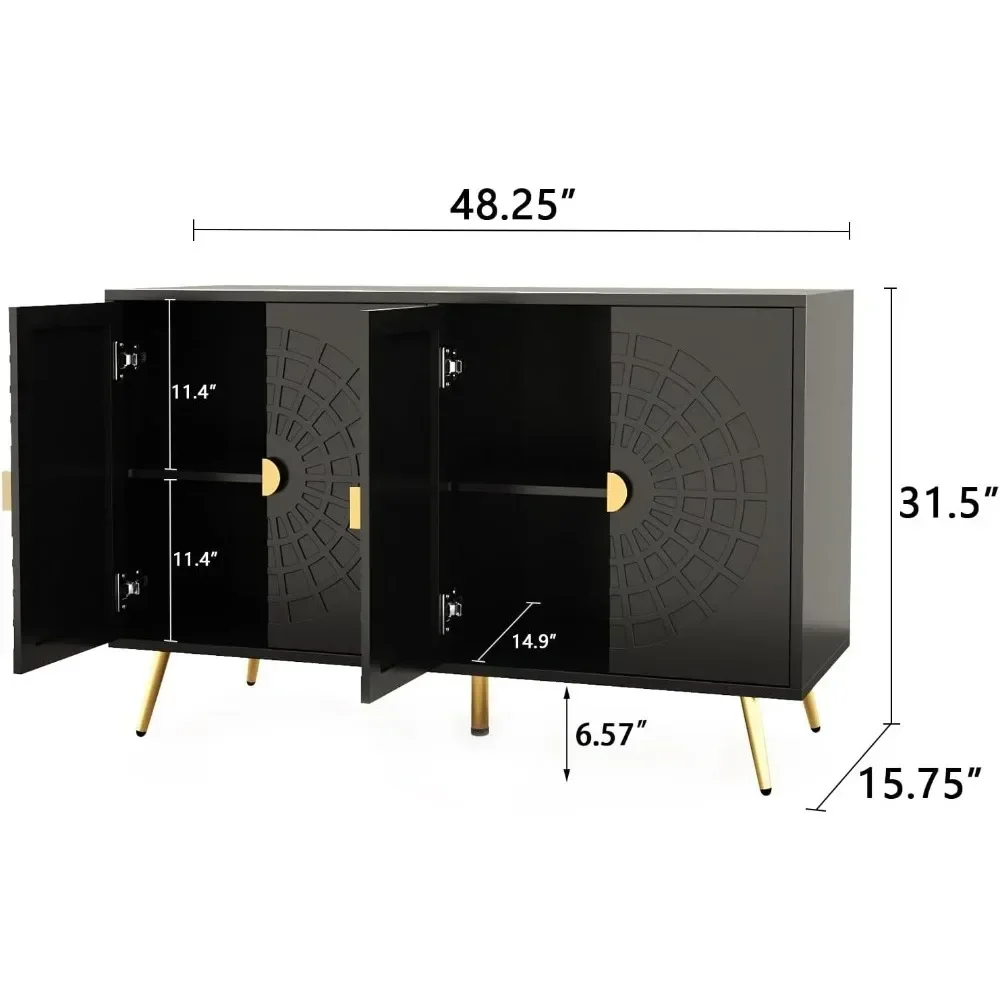 48" Modern Accent Cabinet with 4 Doors and Shelves, Mid Century Sideboard et Cabinet with Storage, Storage Cre