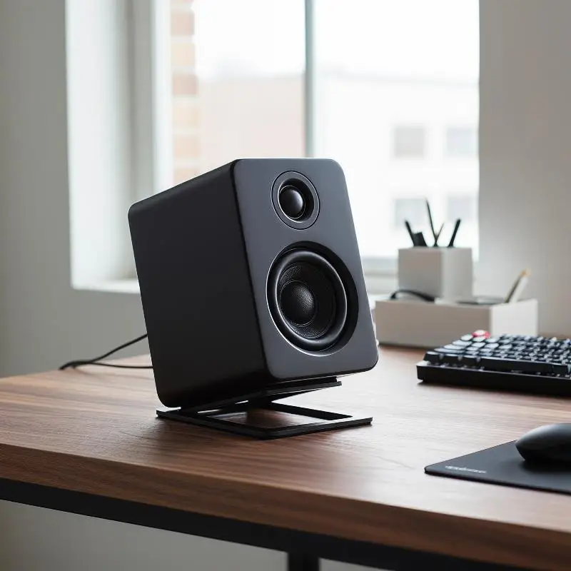Supporto per altoparlanti da tavolo da 2 pezzi per audio migliorato da tavolo, supporto audio per computer, piattaforma stabile regolabile - immagine 2