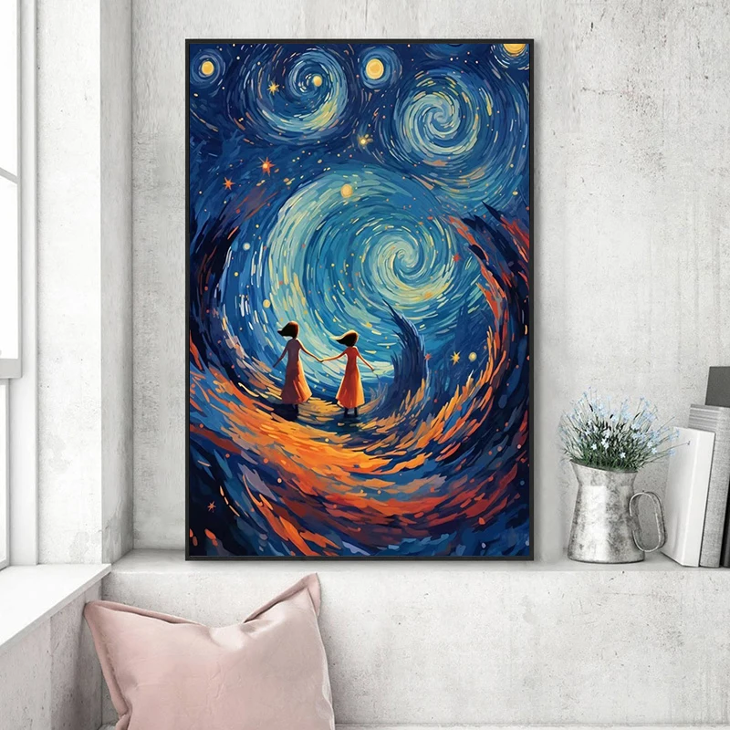 5D Diamond Mosaic Landscape Van Gogh Starry Sky Couple Diamond Painting Scenery Decoration Diamond Cross Stitch Birthday Gift