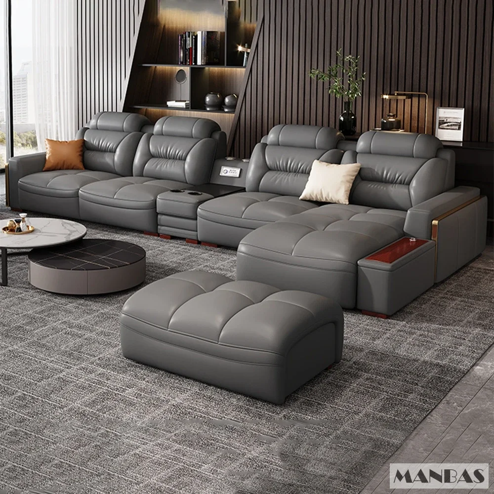 Premium Italian Genuine Leather Sectional Sofa Sets Couch Sofas with USB and Bluetooth Speaker - Linlamlim Living Room Furniture