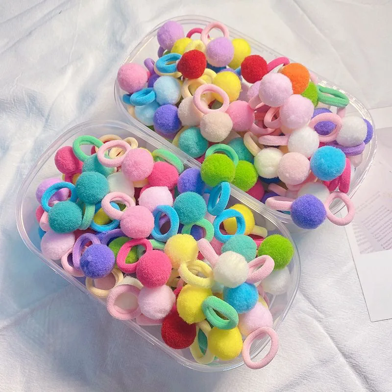 20Pcs 어린이 탄성 헤어 밴드 소녀 플러시 볼 고무 헤어 밴드 어린이를위한 스위트 스크런치 헤어 타이  헤어 액세서리