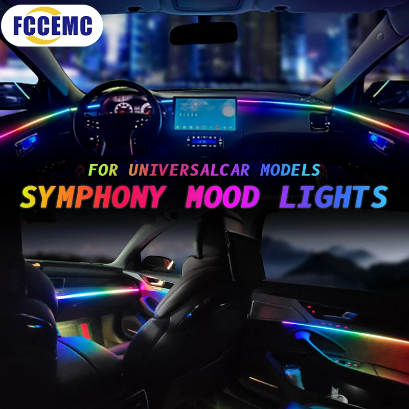 Full Color Streamer Car Ambient Mood Light RGB 64 Color Sound Control LED  Interior Hidden Acrylic Strip Symphony Atmosphere Lamp