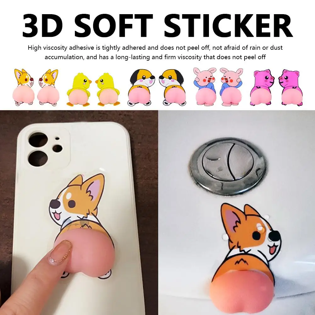 Tpr Sticker Cute 3D Cartoon Animal Butt Anti-Collision Silicone Stickers Funny ...