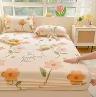 100% Cotton Bed Fitted Sheet With Elastic +2pc Pillowcases Flower Aerospace Bed Sheet Single Full Queen King Cal-King Size B82A 1
