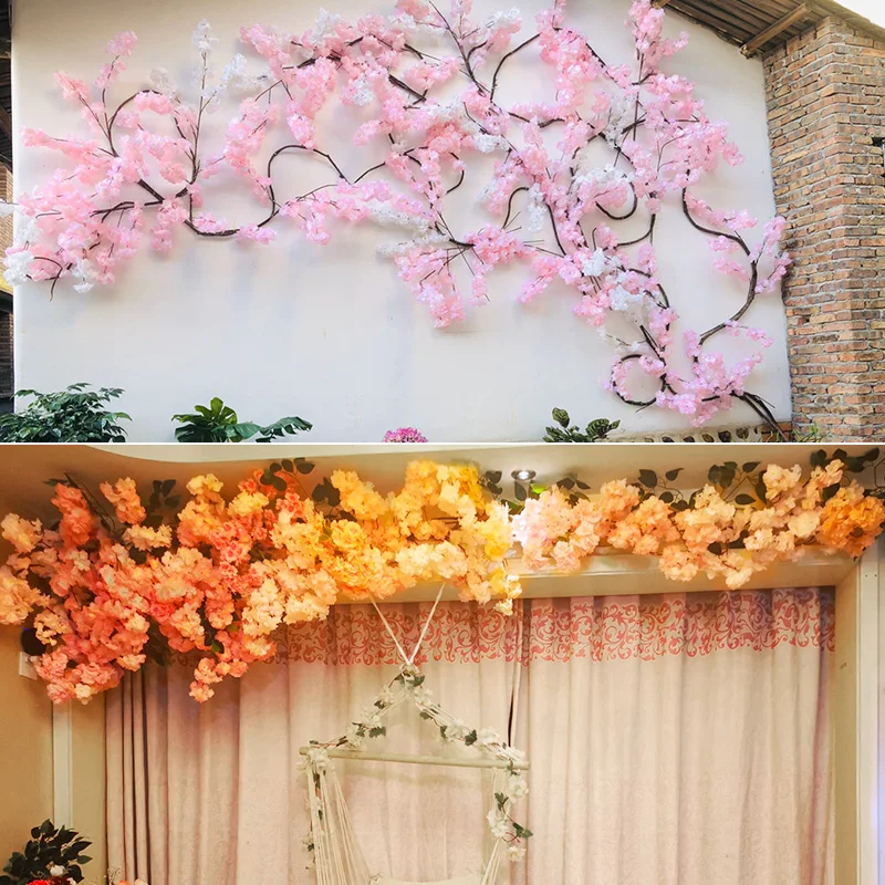 Cerisier Artificiel Rose, Branche De Fleurs De Cerisier, Mur De Fleurs En Soie, Fournitures De Mariage Bricolage, Décoration Extérieure Pour La Maison, Accessoires