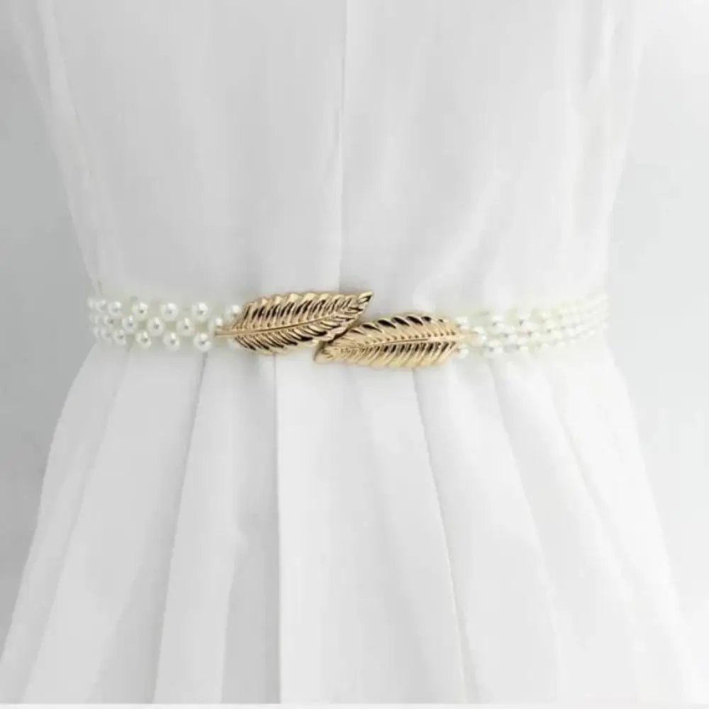 Women Elegant Dress Decoration Belt Thin Fashion Pearl Waist Chain With Skirt Simple Diamond Woven Pearl Belts Accessories
