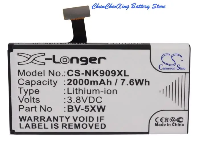 Cameron Sino 2000Mah Batteria Bv-5Xw Per Nokia/Microsoft Lumia 1020, Lumia 909