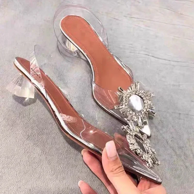 

size 42 ladies high heels Begum Crystal-embellished Pvc Pumps Rosie Glass sandal pumps Slingback Pointed-Toes Transparent shoes