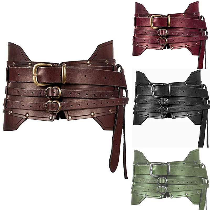 Ceinture Large en Cuir Style Médiéval pour Cosplay, Accessoire de Costume Steampunk, oral alier Viking, Antique, pour Femme et Homme