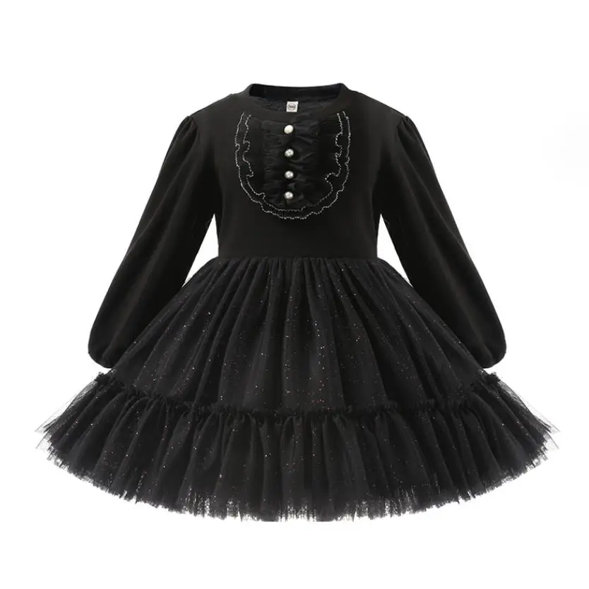 

2024 New Spanish Vintage Lolita Princess Ball Gown Pearls Mesh Design Birthday Baptism Eid Party Dresses For Girls A3497