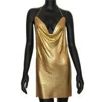 2024 Sexy Clubwear Backless Sequin Short Dress For Women Cocktail Metalic Split Mesh Harness Body Chain Club Low Cut Mini Dress - Image 5