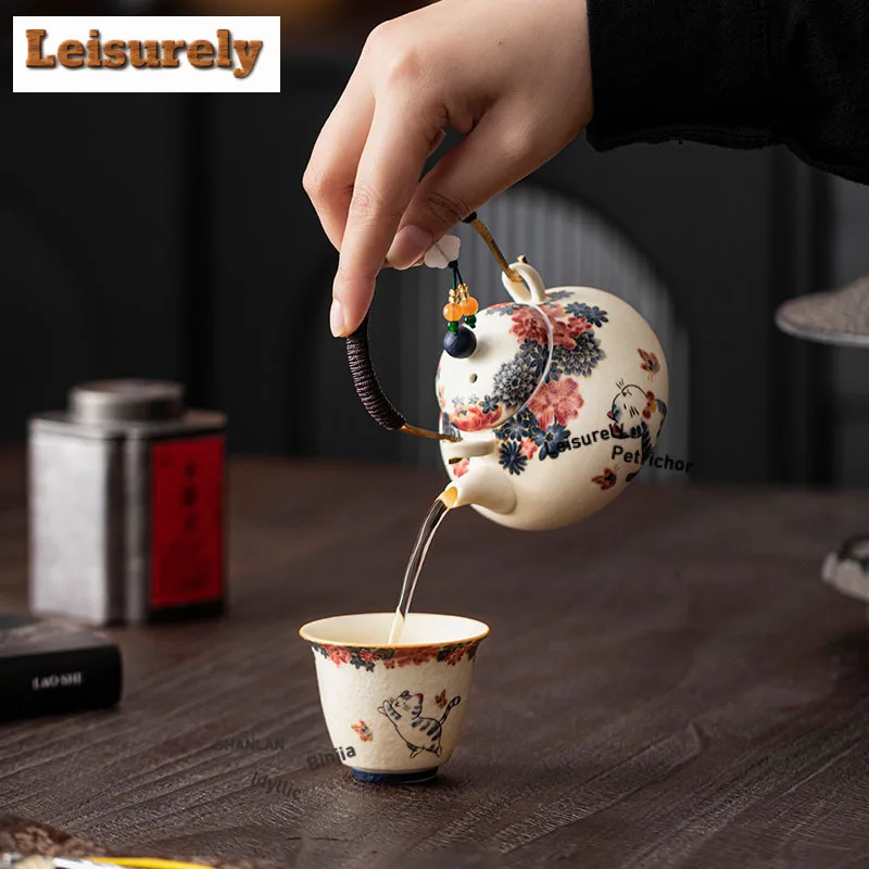 Mineral Rocks White Little Cat Tea Set Complete Set Vintage Tea Ceremony Set Teapot and Tea Cup Set Chinese Tea Set Collection