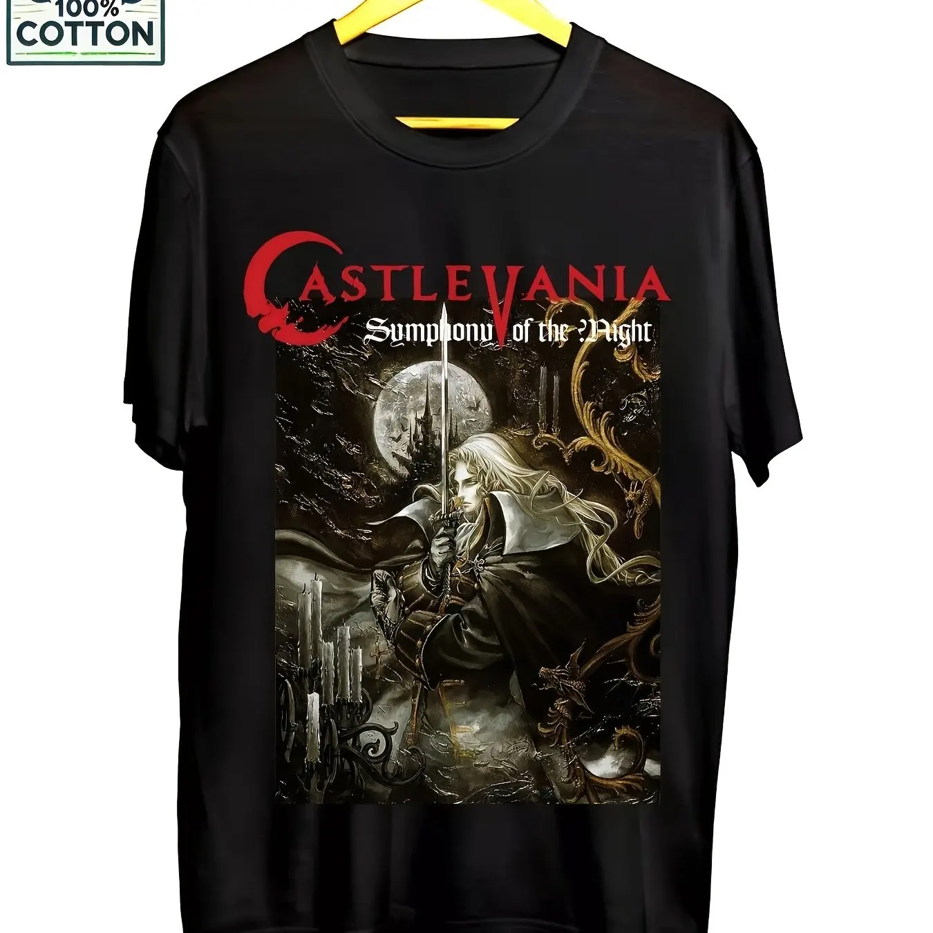 تي شيرت Castlevania: Dark Era للألعاب الكلاسيكية - تصميم أسود وأبيض لعام 2026، تي شيرت عادي بأكمام قصيرة للجنسين 1