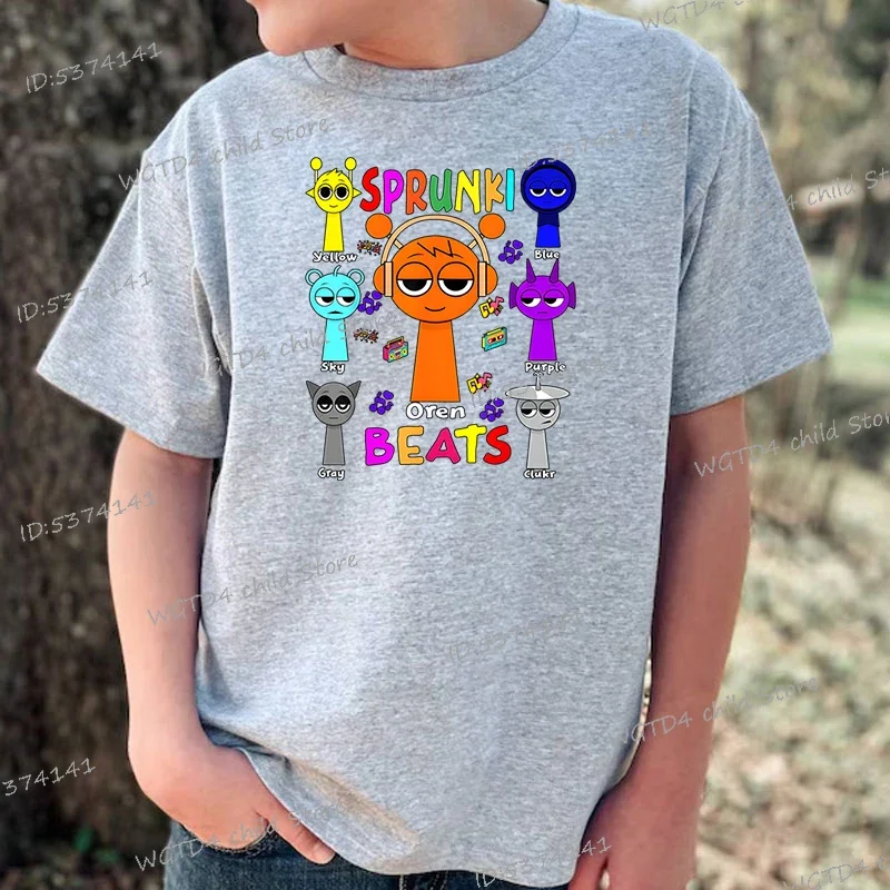 Sprunki Oren Beats Print Kids T Shirt 2025 New Short Sleeve Fashion Summer T-shirts Boys Girls Incredibox Game Cartoon Tops 3