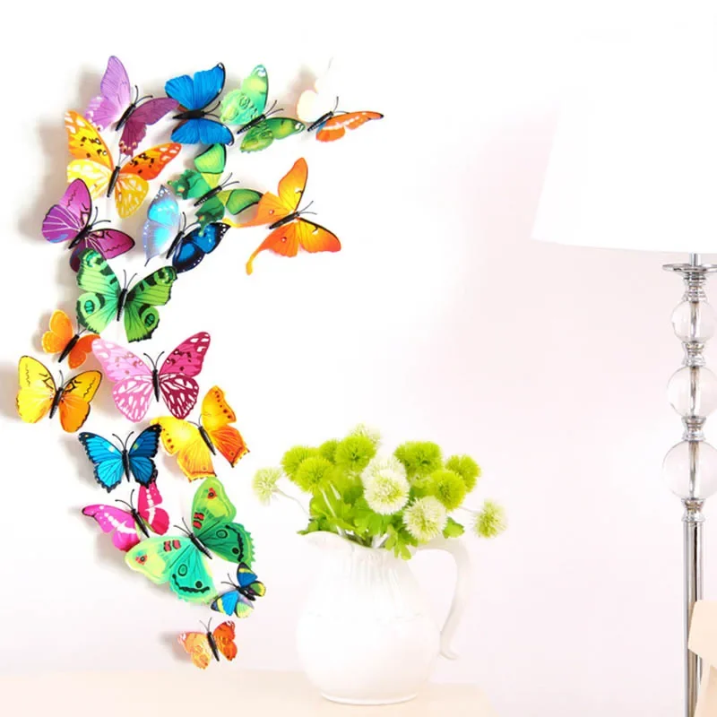 Wall Stickers 12Pcs 3D Colorful Butterfly Magnets Glue Removable DIY Art Decor for Kid Bedroom