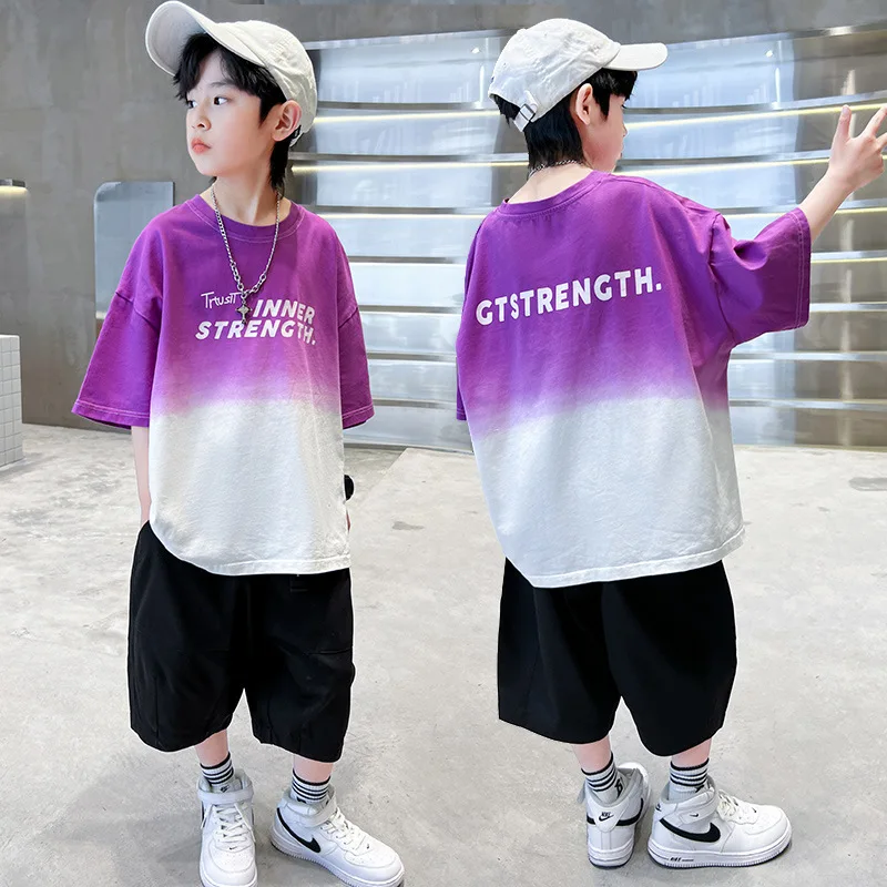 

New Kids Summer Clothing Sets School Boy Casual T-shirt and Shorts 2pcs Suit Teen Children Tracksuit 4 5 6 7 9 11 12 13 14 Years