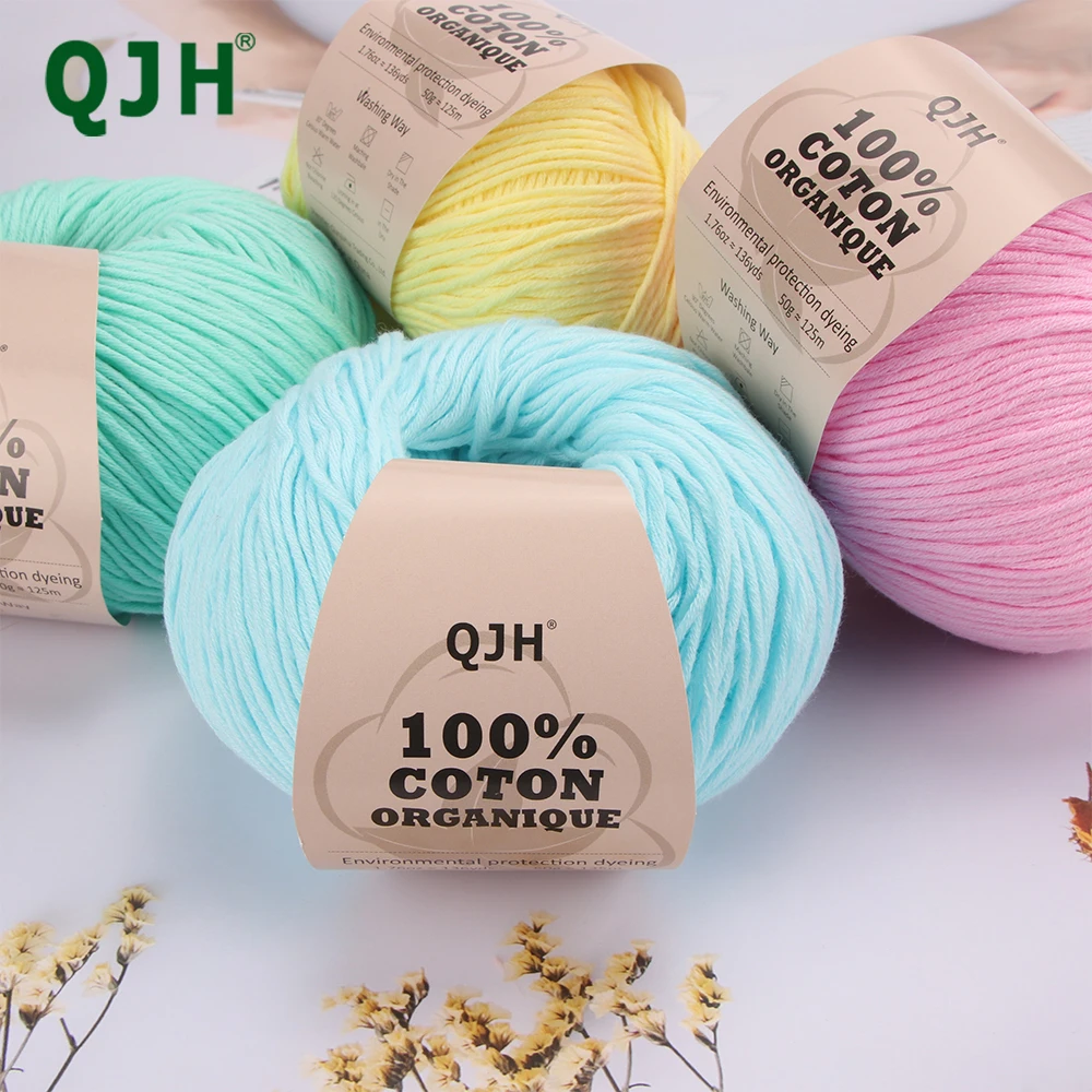 QJH 100% Organic Cotton Yarn - Eco Friendly Crochet and Knitting Yarn - Cotton Baby Sport Weight Yarn - 1.76oz/136yards/1Pcs