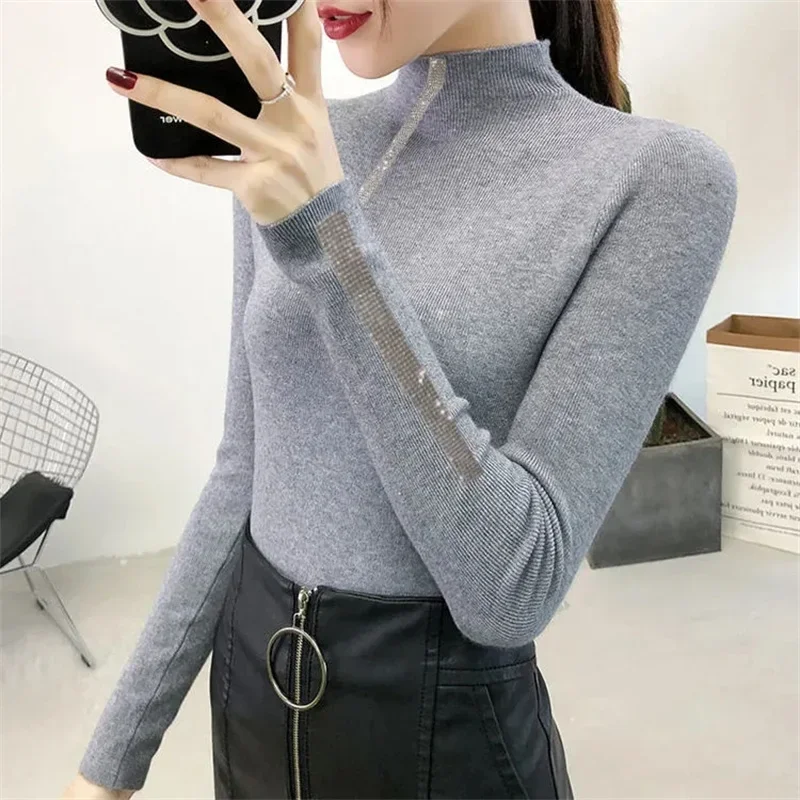 

Women Sweater Autumn Winter Turtleneck Warm Knitwear Korean Casual Solid Bottoming Shirt Fashion Knit Pullovers Brown Sweater