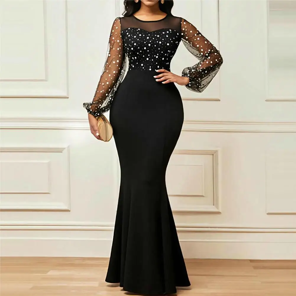 

Trendy Spring Dress Luxury Full Length Women Party Dress Slim Fit Round Neck Lady Prom Dress Women Clothes