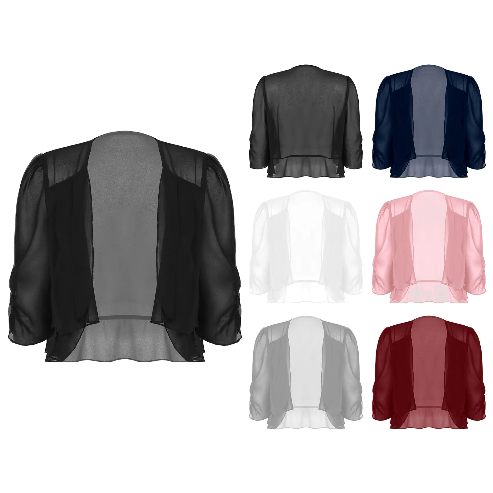 Bridal Wrap Women Elegant Ruffle Bolero Shrug Half Sleeve Open Front Chiffon Cardigan Wedding Shawl Dress Accessory Cover Ups