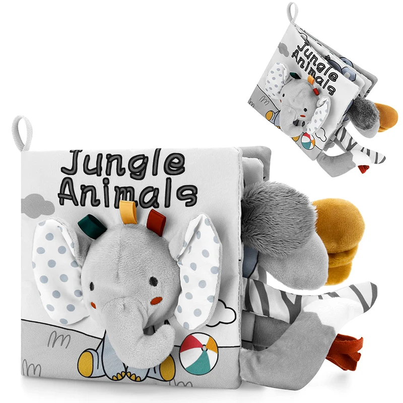 

Baby Cloth Book 3d Touch Feel Tear Chew Is Durable for Infant Soft Gray White Tail Sensory Early Learning Toys Gift Toddler Toys