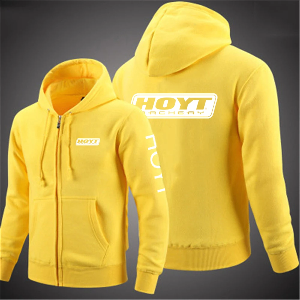 2023 Men New Hoyt Archery Long Sleeves Cotton Solid Color Zipper Hoodies Sweatshirt Fashion Casual Fleece Pullover Tops
