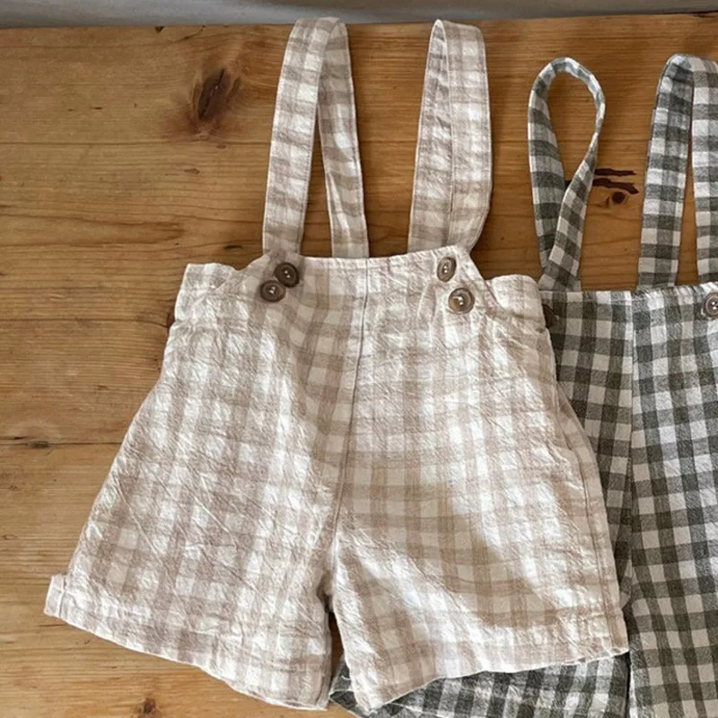 Infant Boy Fashion Plaid Overalls Toddler Girl All-match Sling Shorts Baby Summer Thin Simple Cotton Linen Short Pants cotton shorts casual shorts