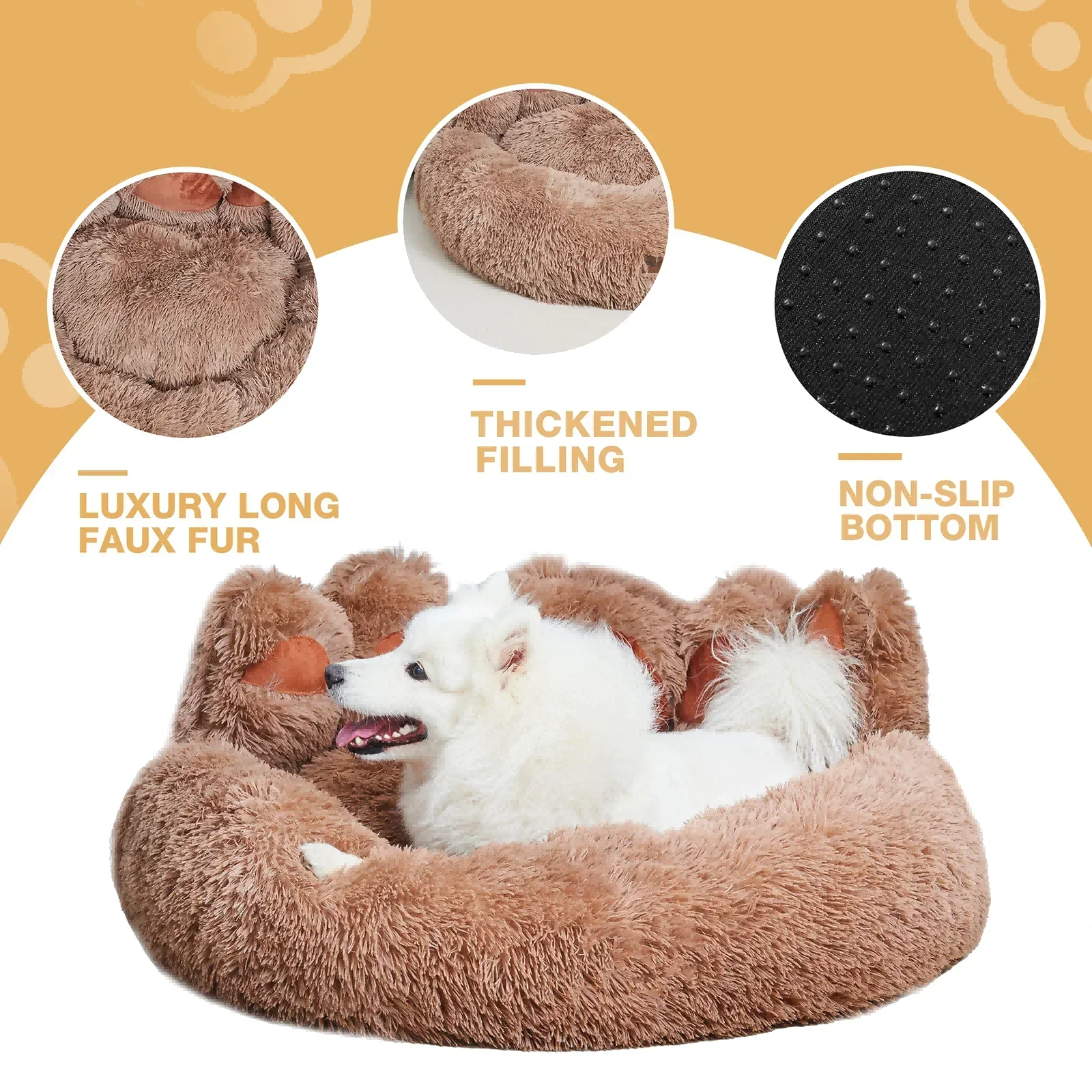 Pet Plush Nest Dog Bed Bear Paw Dog Beds for Small Medium Dogs Cute Cozy Soft Long Plush Round Pet Sofa Bed Cat Cama Para Perro