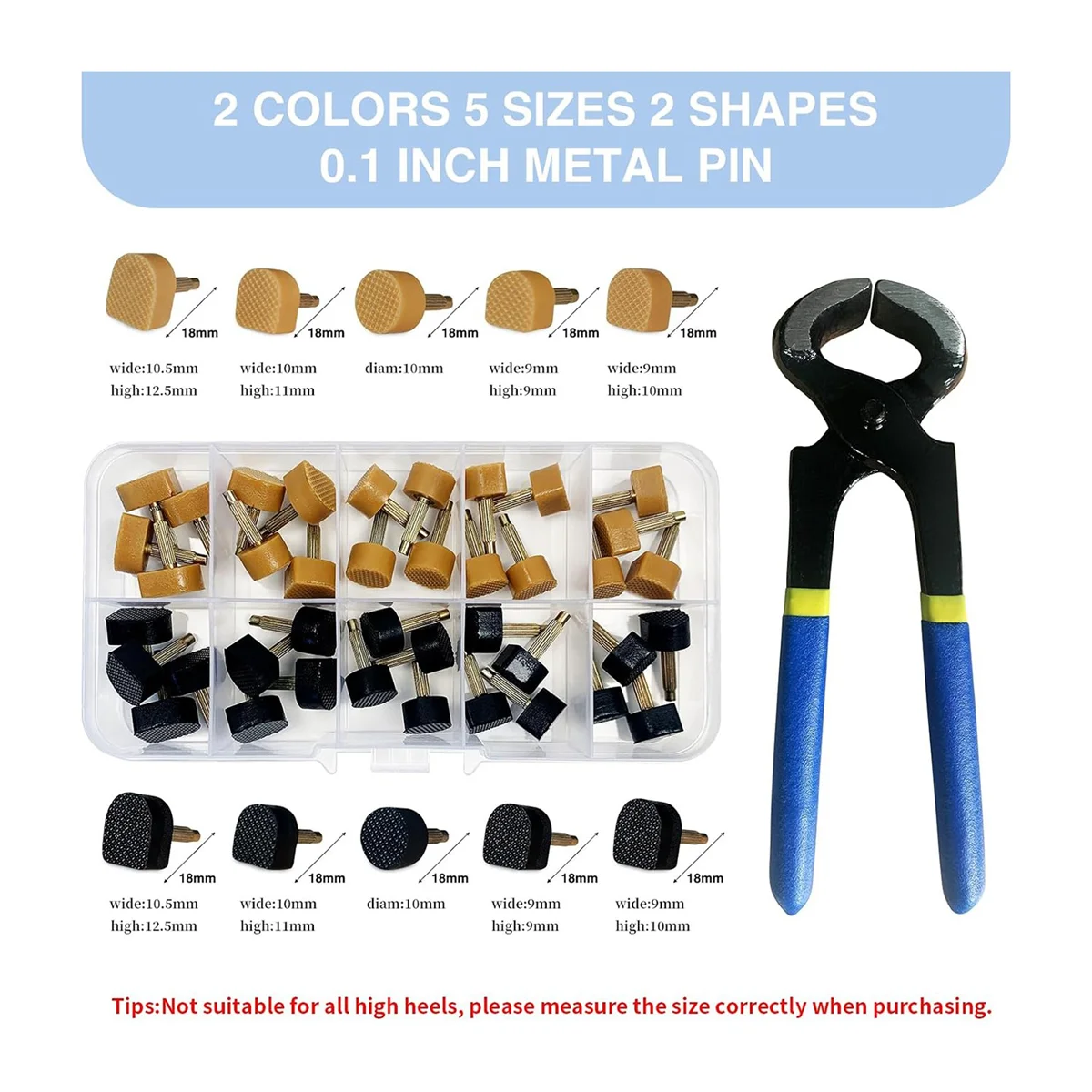 High Heel Replacement Tips Shoe Heel Repair 40 Pairs of Caps in 2 Colors with Removal Pliers Round and U Shape