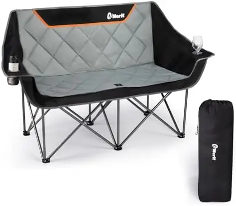 

Double Duo Camping Chair Folding Camping Loveseat 2 Person Camping Couch Heavy Duty Lawn Chairs for Outside with Padded Seats &a