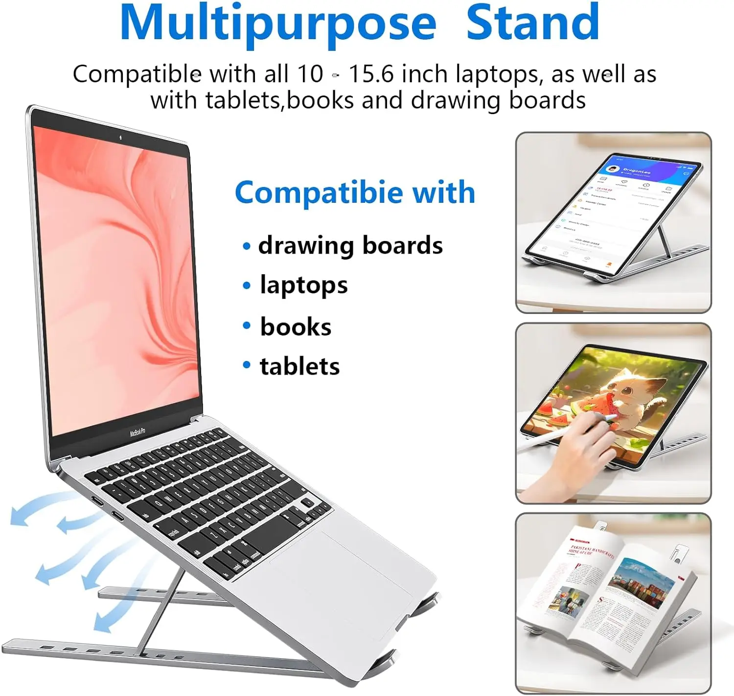 Superiro Sign Computer Aluminum Alloy Computer Stand, Superior Sand-Blasting Tech,7 Adjustable ...