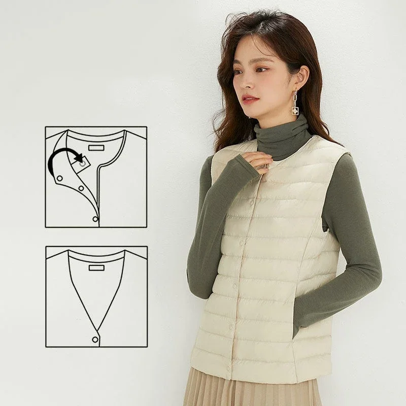 Women Sleeveless Puffer Vest Women's Ultra Light Down Vest Women Two Ways Waistcoat Portable Warm Sleeveless Winter Liner