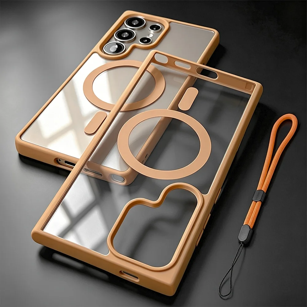 Sleek Transparent Acrylic Magnetic Phone Case with Hand Rope Cover