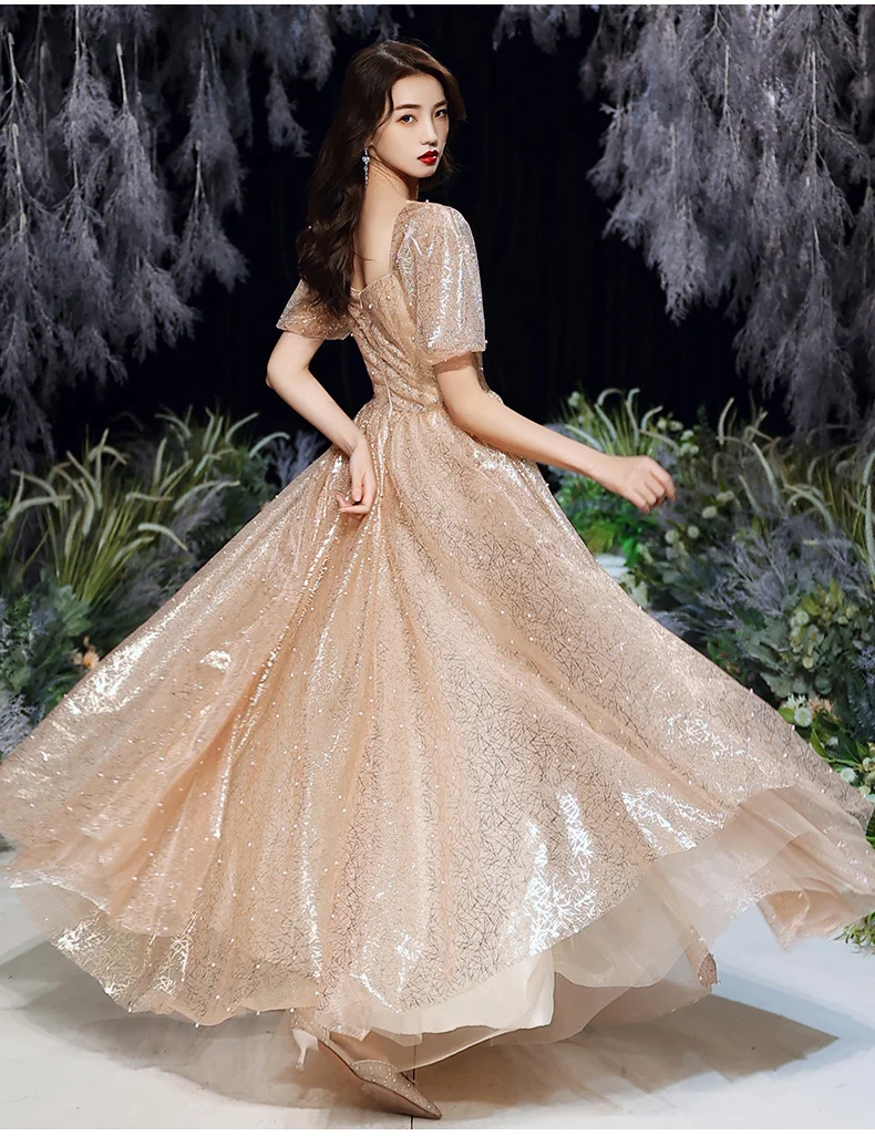 Long Evening Dresses 2021 Elegant Sweetheart A-line Floor-length Simple Beaded Lace Women Prom Gowns With Short Sleeves red evening gowns