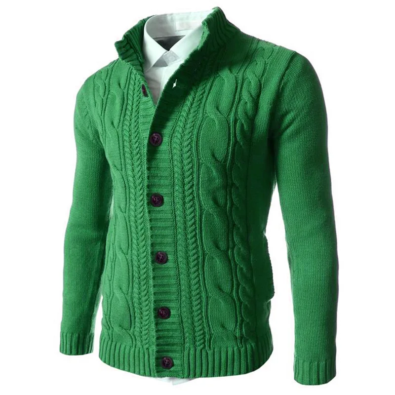Men's Cardigan Sweater Autumn And Winter New Stand Collar Solid Color Fashion Knit Casual Large Size Sweater