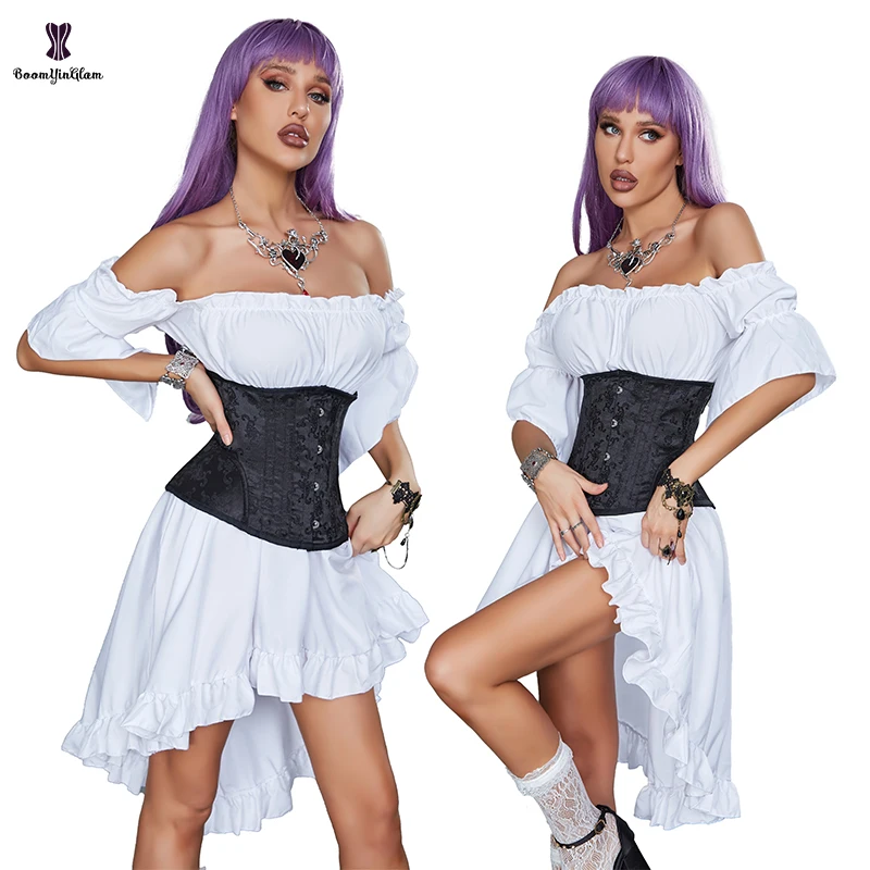 

4 Brooches Heavy Brocade Underbust Corset Waist Trainer Plus Size XXS-6XL Slimming Belt Rope Binder Shapers With 14 Steel Bones