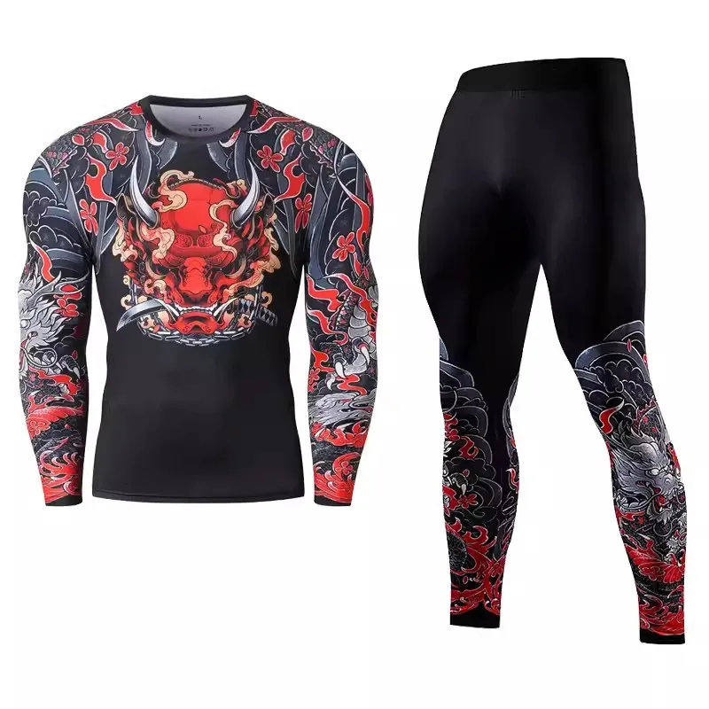 Men Long Sleeve Boxing Jersey GYM Fitness Tee Leggings Short Sport Running Set Skiing Basketball Football Clothes Suit D809