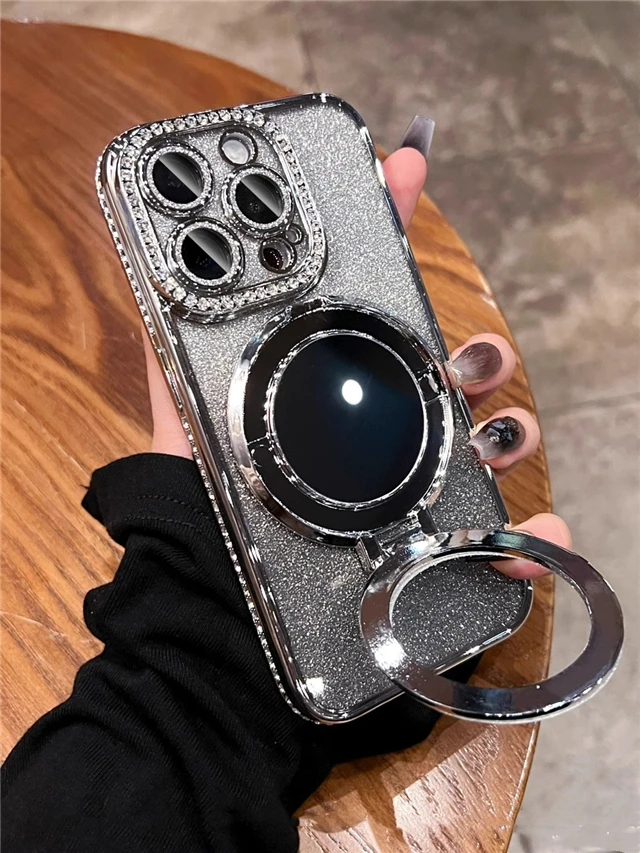 Luxury Plating Flash Mirror Holder Stand with Diamond Frame Air Cover