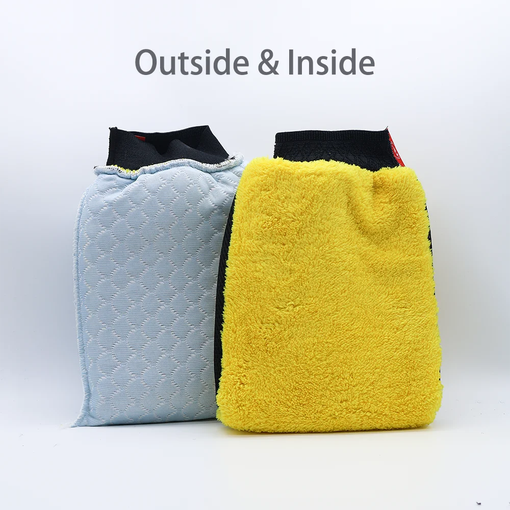 AUTOBRIGHT Large Double Sided Microfiber Car Wash Glove car cleaning gloves microfiber car mitt microfiber cleaning gloves microfiber washing gloves microfiber gloves Non Scratch Waterproof High Absorbency Cleaning Glove Auto Car