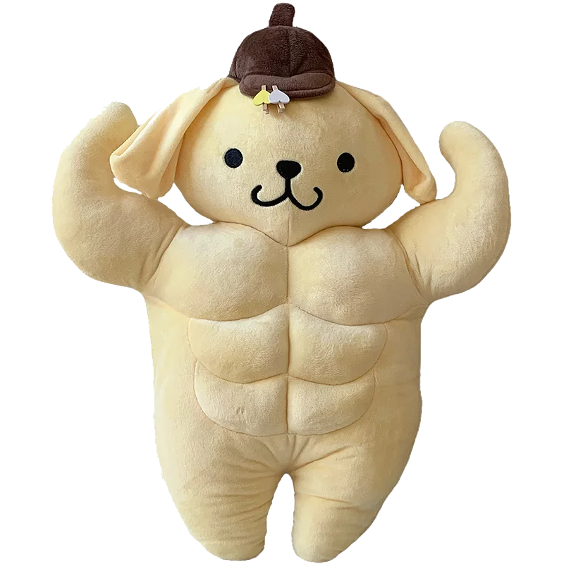 

58cm Sanrio Funny Chest Muscle Abdominal Muscle Pom Pom Purin Boyfriend Pillow Little Yellow Dog Doll Plush Doll Christmas Gift