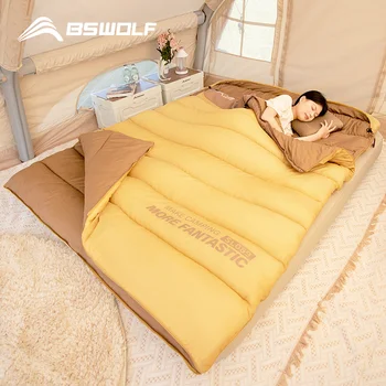 BSWOLF 2 Person Camping Sleeping Bag Four Seasons Portable Winter Sleeping Bag for Outdoor Camp Travel Hiking 1