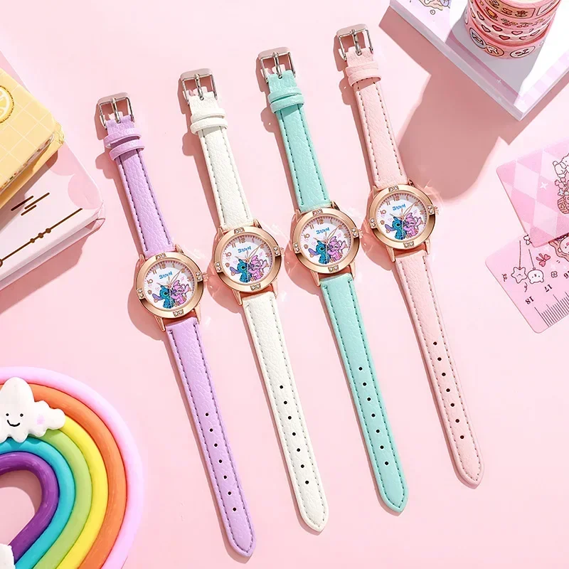 Disney Children's Watches Kids Boys Girls Cute Cartoon Stitch Imitation Diamond Wristwatch Belt Student Quartz Watch Gift 6