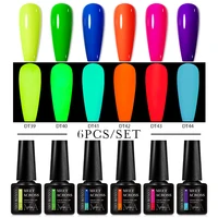 MEET ACROSS 6Pcs/Set Glow In Dark Fluorescent Gel Nail Polish Luminous Soak Off UV Gel LED Nail Art Varnish Manicure Kit 1
