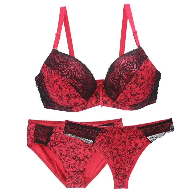 Sexy Large Size Bra Set Three Pieces Women's Underwear Cross-Border Best Selling Home Comfortable Material Quality Assurance