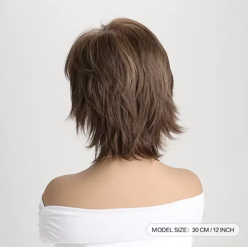 Short Natural Synthetic WigsBangs Soft Mommy Hair Daily Use Short Brown Ombre Curly Hair Costume Party Wig for Women