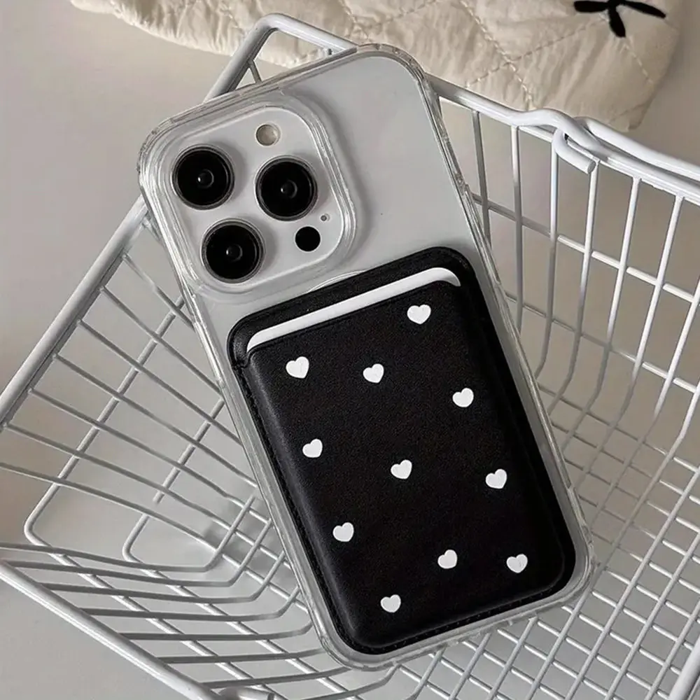 White Polka Dot Heart Magnetic Card Holder Wallet Cover