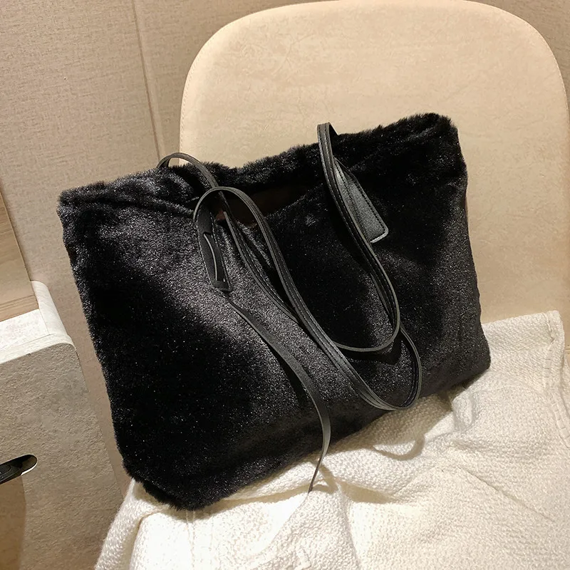 Large Capacity Simple Winter Women's Shoulder Bag New Trend Fashion Handbag Shoulder Bag Wool Foreign Tote Female Shoulder Bag