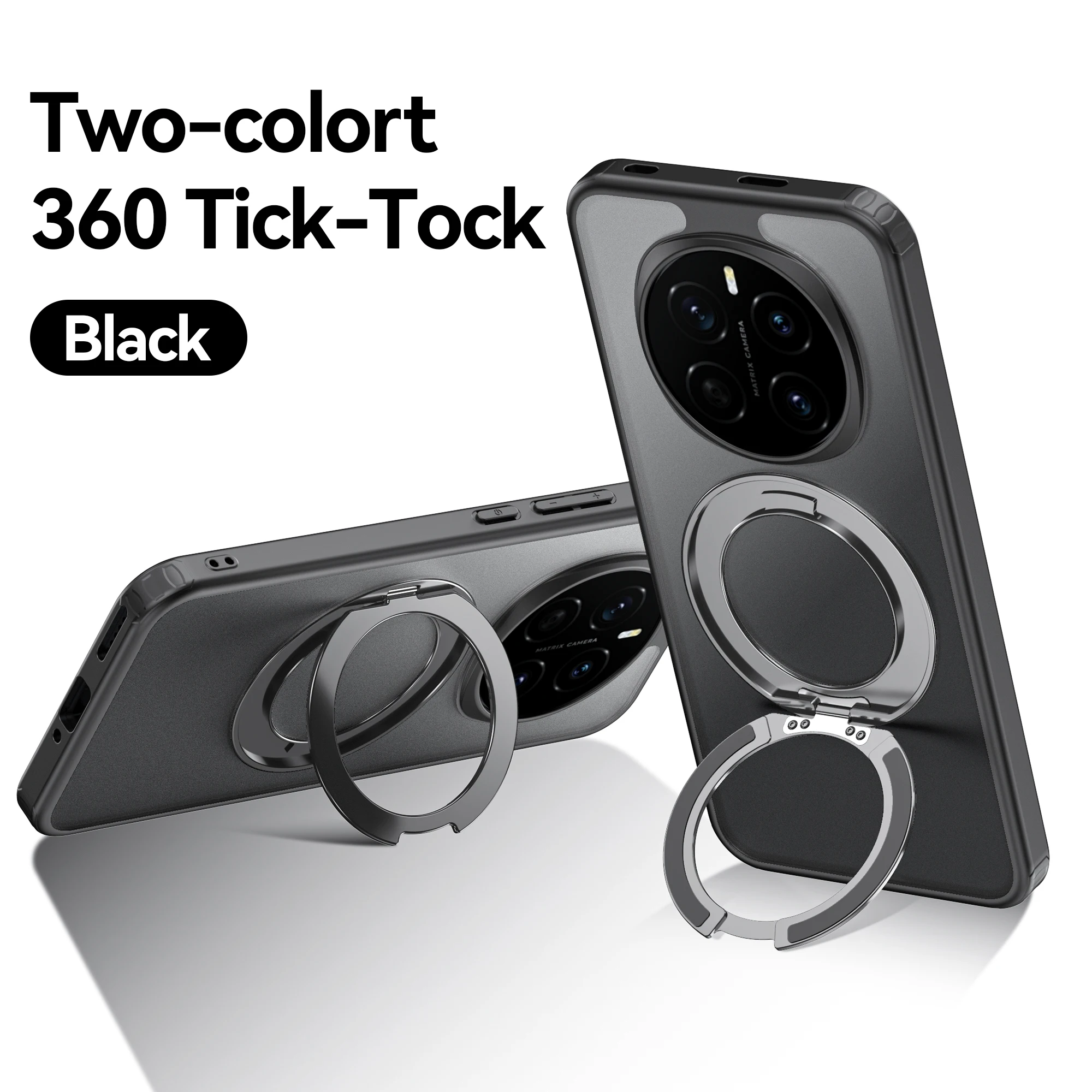 360° Rotating Magnetic Metal Ring Stand Phone Case - Translucent Frosted Shockproof Cover