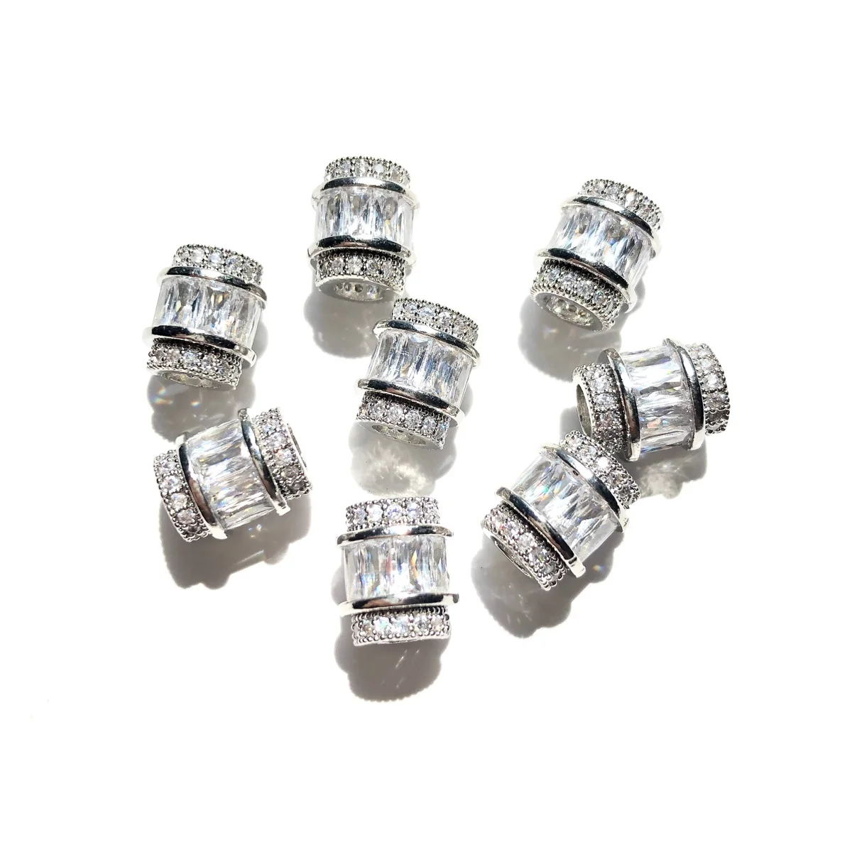 10pcs 9.6mm Clear Zirconia Paved Big Hole Spacers Beads for Women Bracelet Necklace Earring Making Gold-Plate Jewelry Accessory